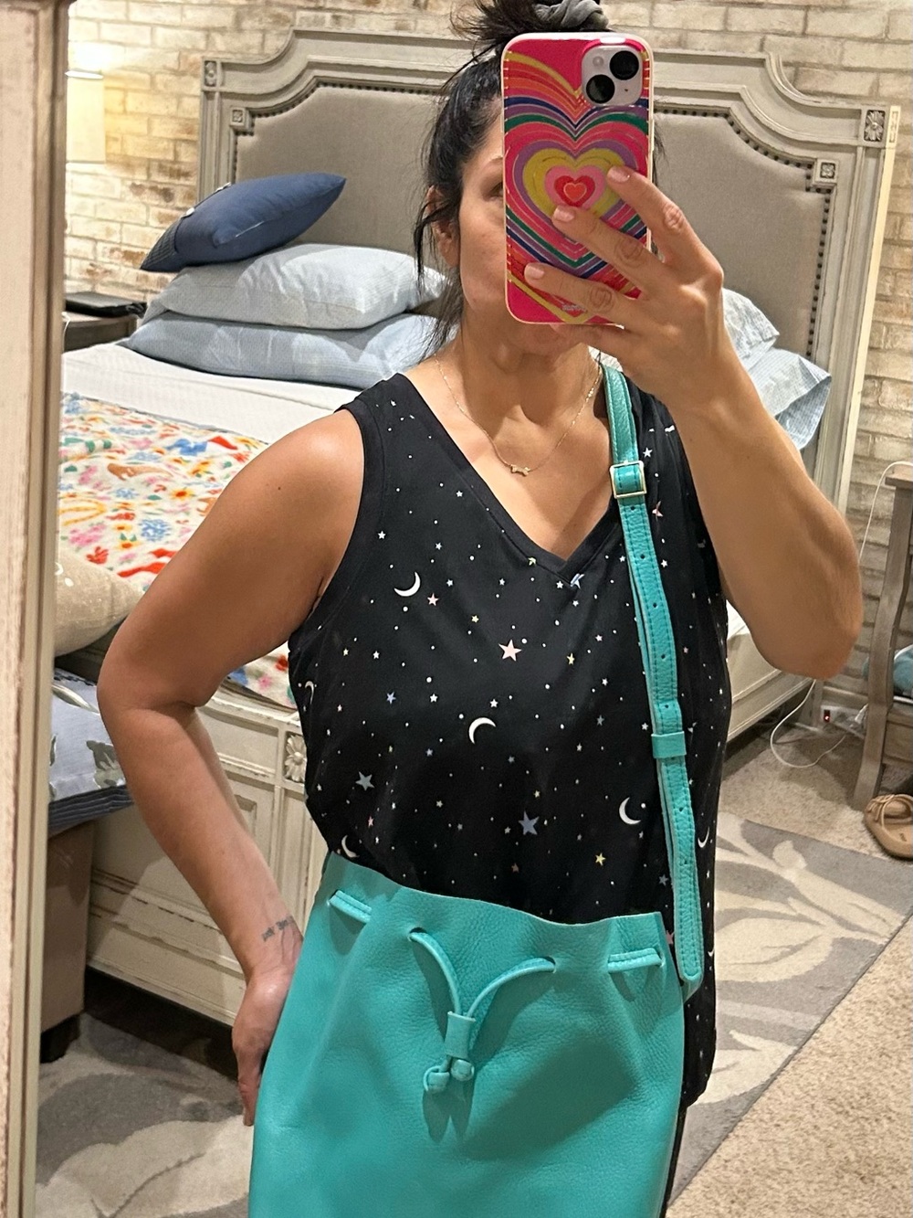 Portland Leather Turquoise Drawstring Bucket Bag - Picture 6 of 6